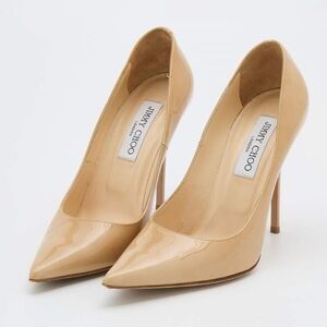 Jimmy Choo Beige Patent Leather Abel Pointed Toe Pumps Size 38